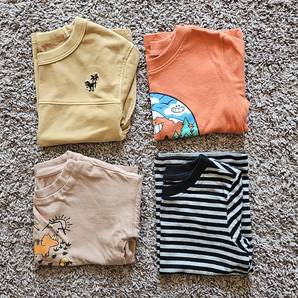 Bundle of 4 Short-sleeve Tees Size 12-18 Months Stripes Dinos Outdoors